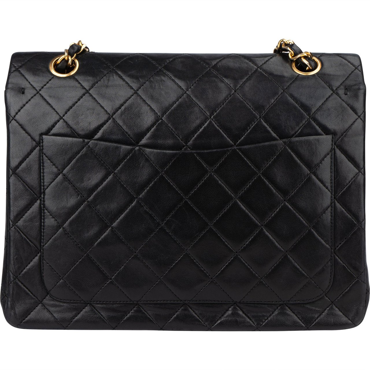 Chanel Chanel Quilted Lambskin 24K Gold Double Flap Shoulder Bag Zwart