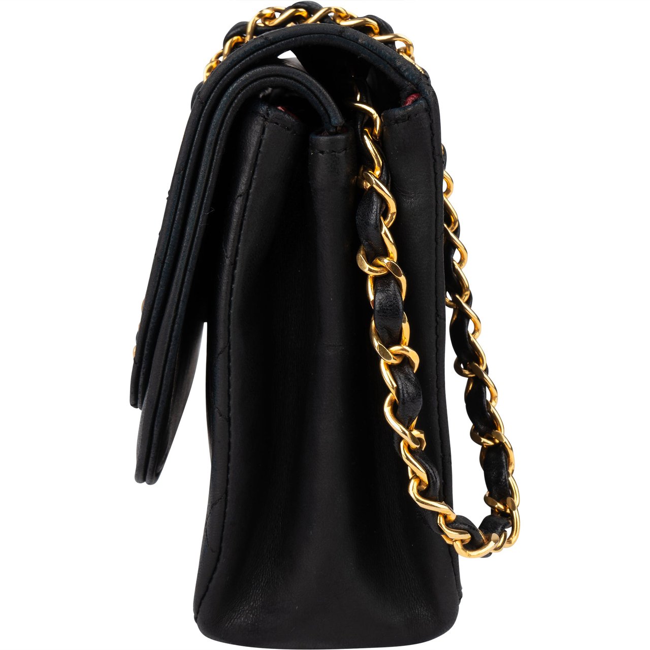 Chanel Chanel Quilted Lambskin 24K Gold Halfmoon Double Flap Crossbody Bag Zwart
