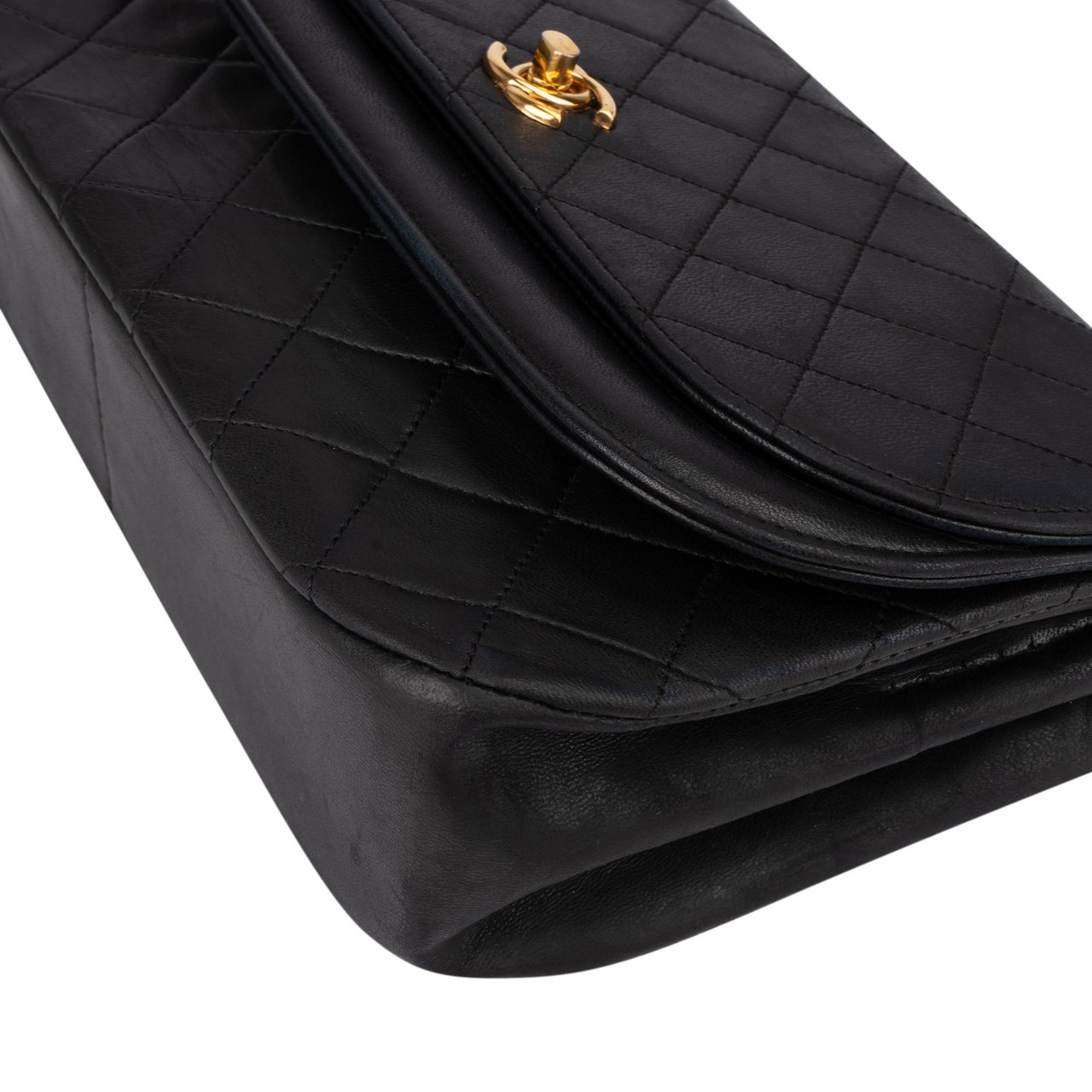 Chanel Chanel Quilted Lambskin 24K Gold Halfmoon Double Flap Crossbody Bag Zwart