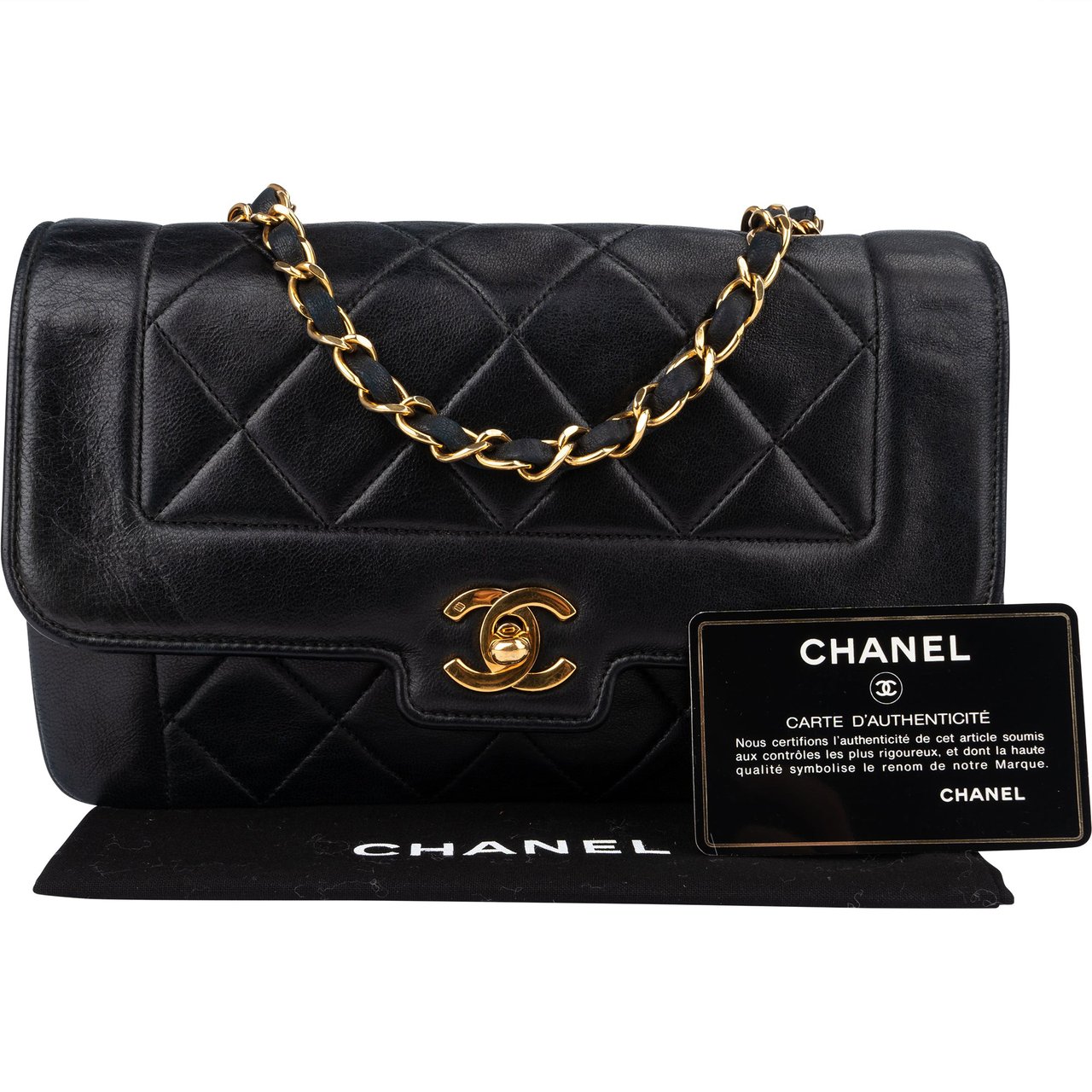 Chanel Chanel Quilted Lambskin 24K Gold Single Flap Crossbody Bag Zwart
