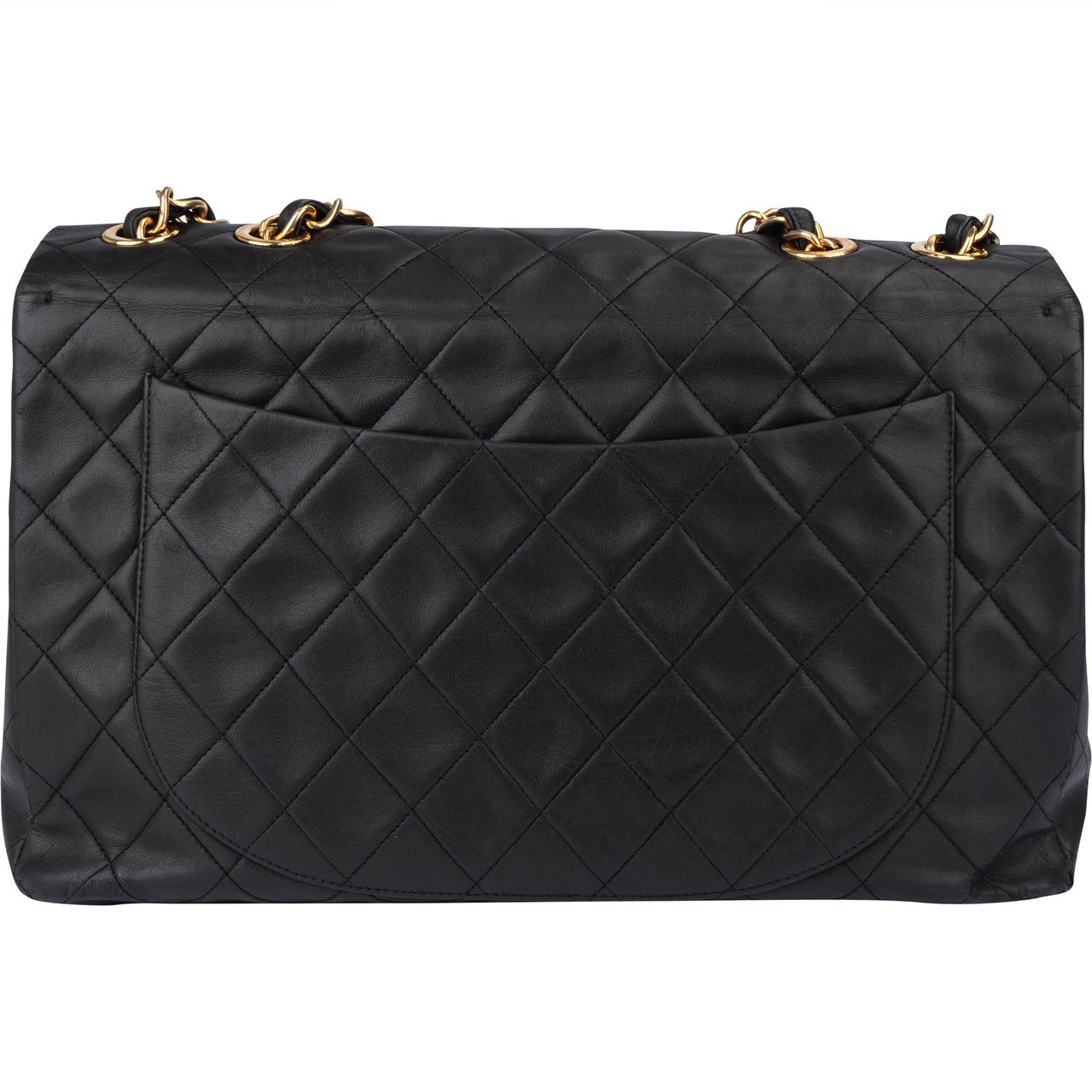 Chanel Chanel Quilted Lambskin 24K Gold Maxi Single Flap Crossbody Bag Zwart