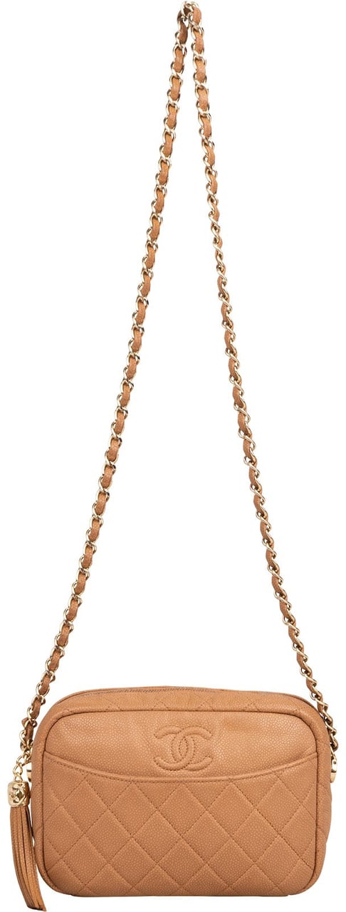 Chanel Quilted Caviar Leather Tassel Camera Crossbody Bag Bruin