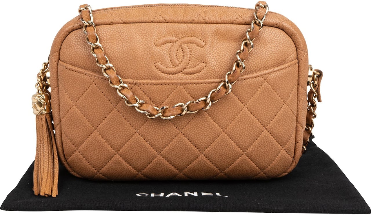 Chanel Quilted Caviar Leather Tassel Camera Crossbody Bag Bruin