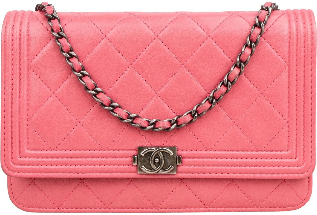 Chanel Quilted Lambskin Boy Wallet On Chain Crossbody Bag Rood