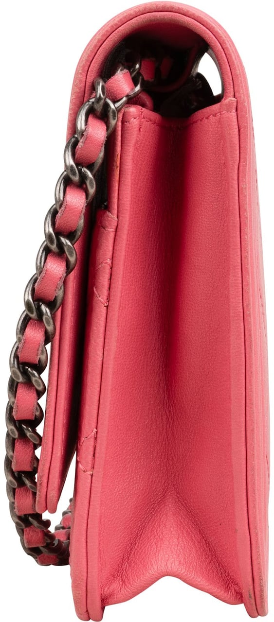 Chanel Quilted Lambskin Boy Wallet On Chain Crossbody Bag Rood