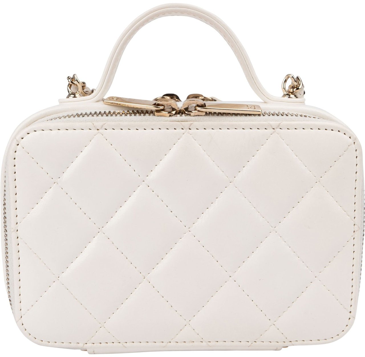 Chanel Quilted Lambskin Vanity Chain Crossbody Handbag Wit