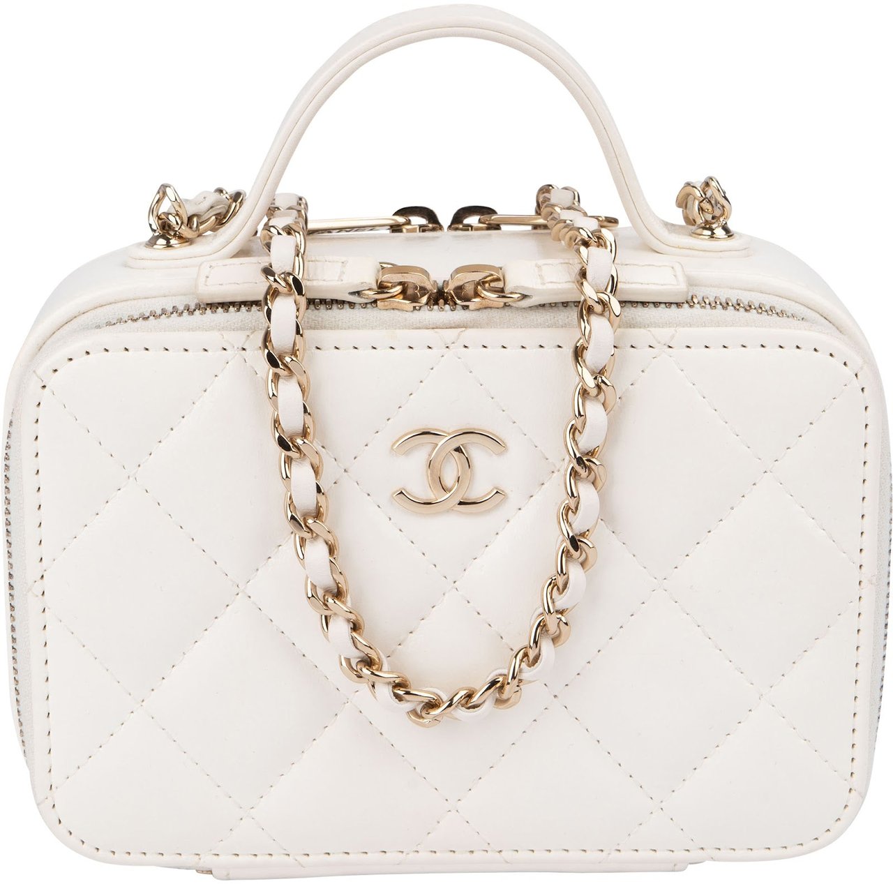 Chanel Quilted Lambskin Vanity Chain Crossbody Handbag Wit