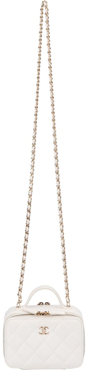Chanel Quilted Lambskin Vanity Chain Crossbody Handbag Wit