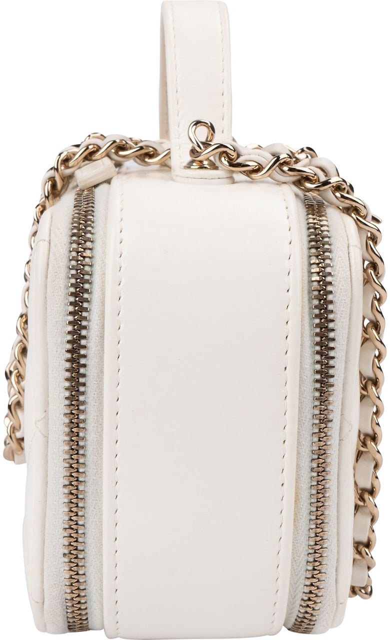 Chanel Quilted Lambskin Vanity Chain Crossbody Handbag Wit