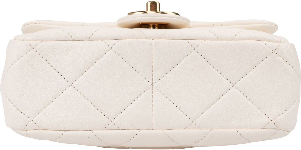 Chanel White Quilted Lambskin Mini Rectangular Flap Top Handle Crossbody Bag Wit