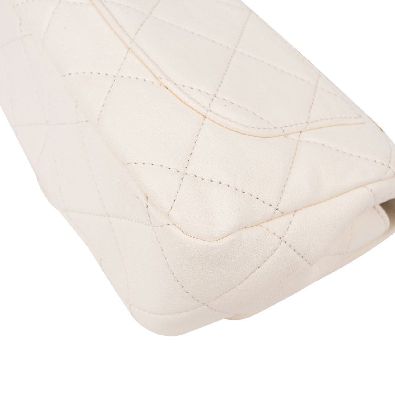 Chanel White Quilted Lambskin Mini Rectangular Flap Top Handle Crossbody Bag Wit