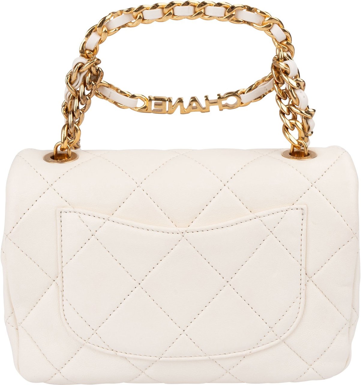 Chanel White Quilted Lambskin Mini Rectangular Flap Top Handle Crossbody Bag Wit