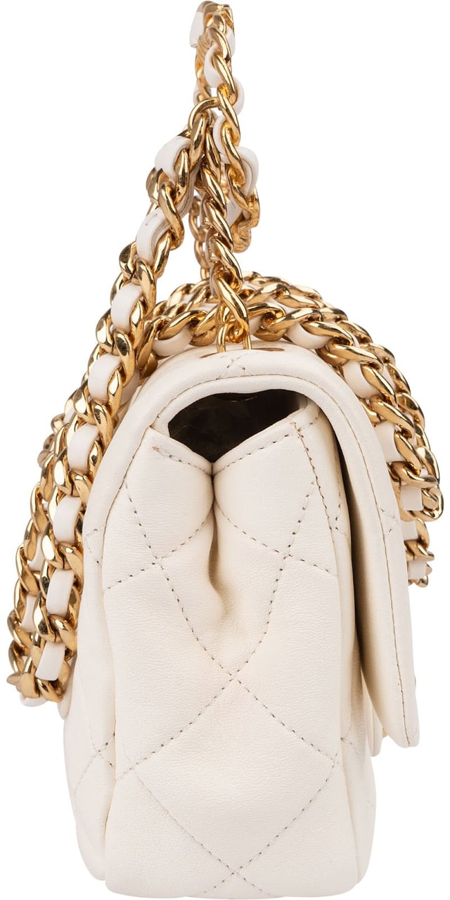 Chanel White Quilted Lambskin Mini Rectangular Flap Top Handle Crossbody Bag Wit