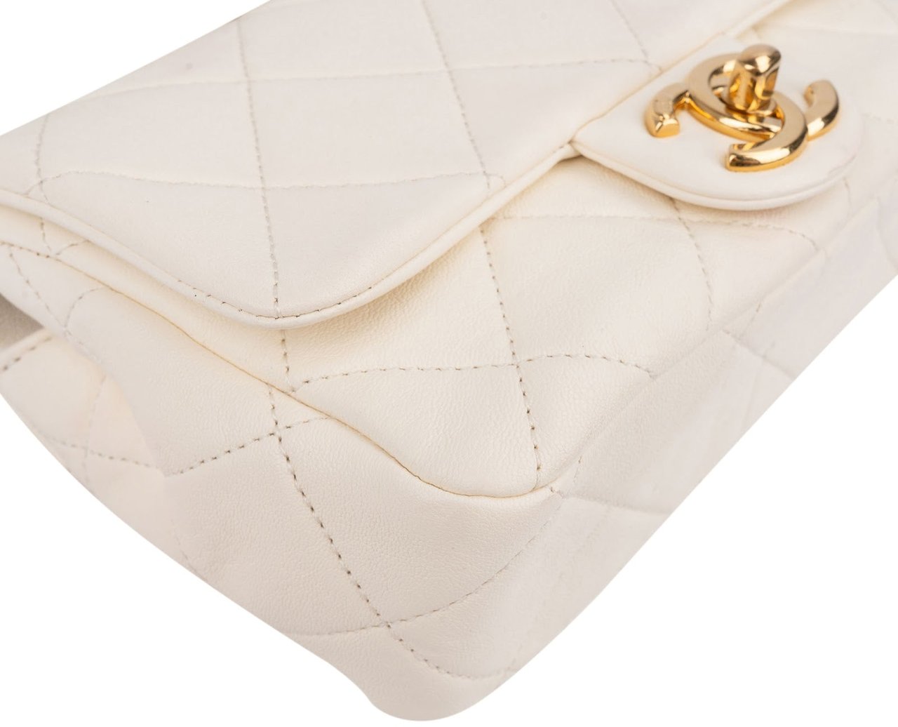 Chanel White Quilted Lambskin Mini Rectangular Flap Top Handle Crossbody Bag Wit
