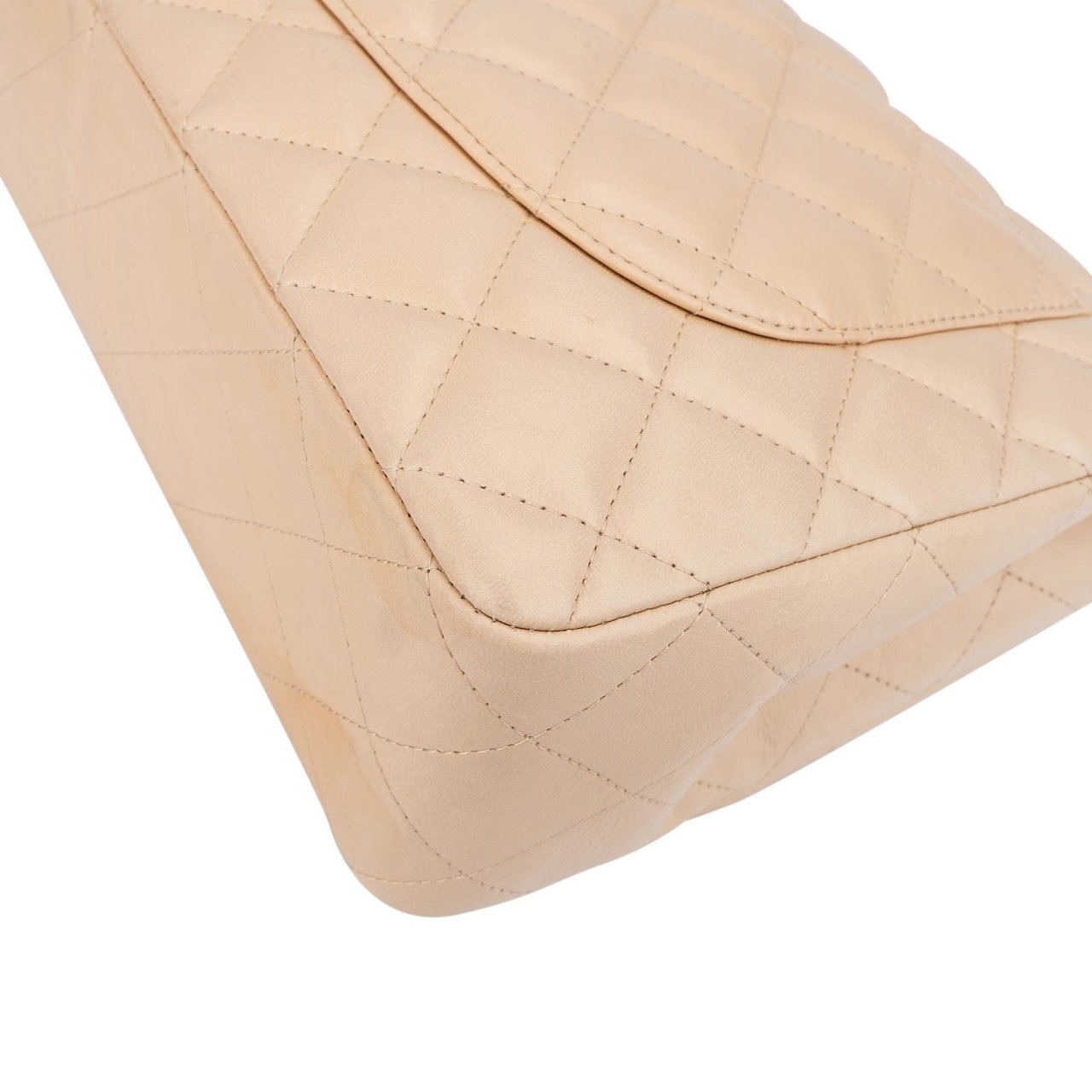 Chanel Quilted Lambskin Palladium Jumbo Single Flap Crossbody Bag Beige
