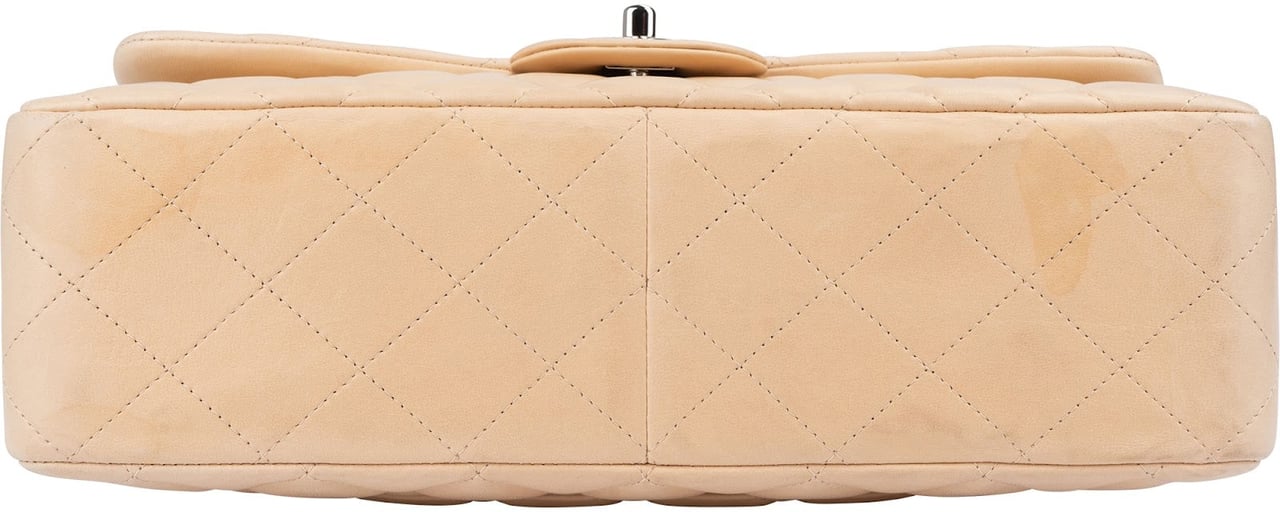 Chanel Quilted Lambskin Palladium Jumbo Single Flap Crossbody Bag Beige