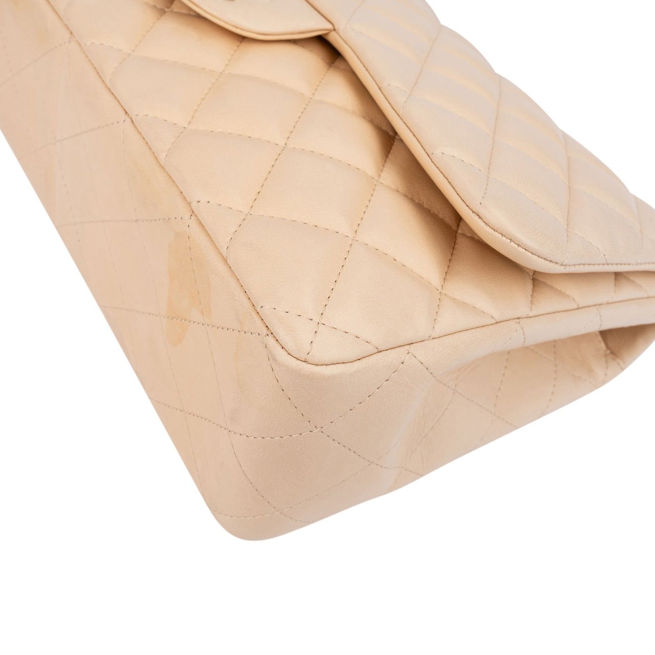Chanel Quilted Lambskin Palladium Jumbo Single Flap Crossbody Bag Beige