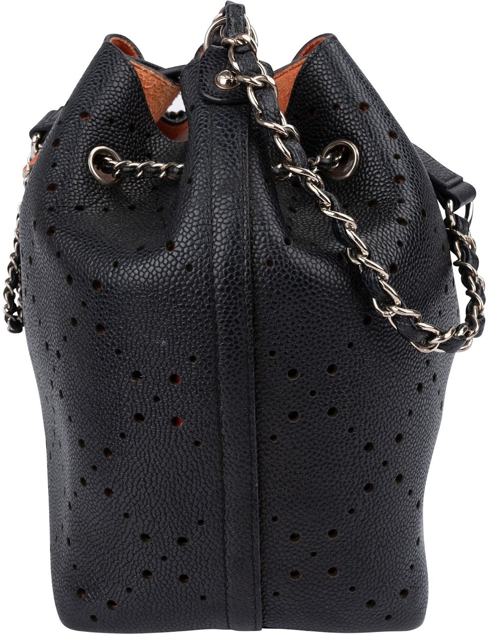 Chanel Perforated Caviar Leather Drawstring Bucket Shoulder Bag Zwart