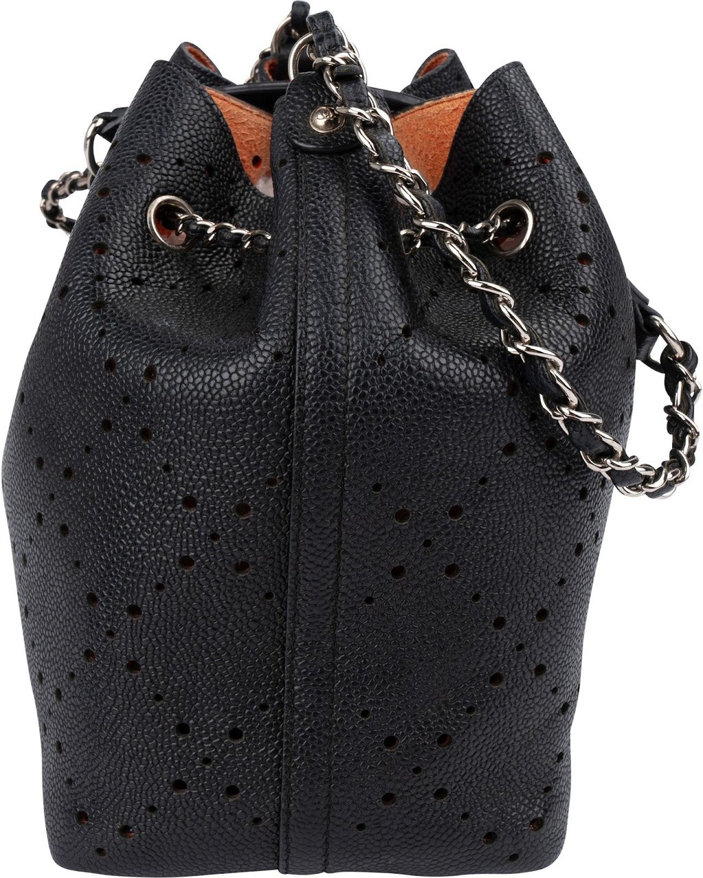 Chanel Perforated Caviar Leather Drawstring Bucket Shoulder Bag Zwart