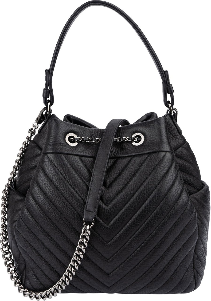 Chanel Chevron Leather Drawstring Crossbody Bag Zwart