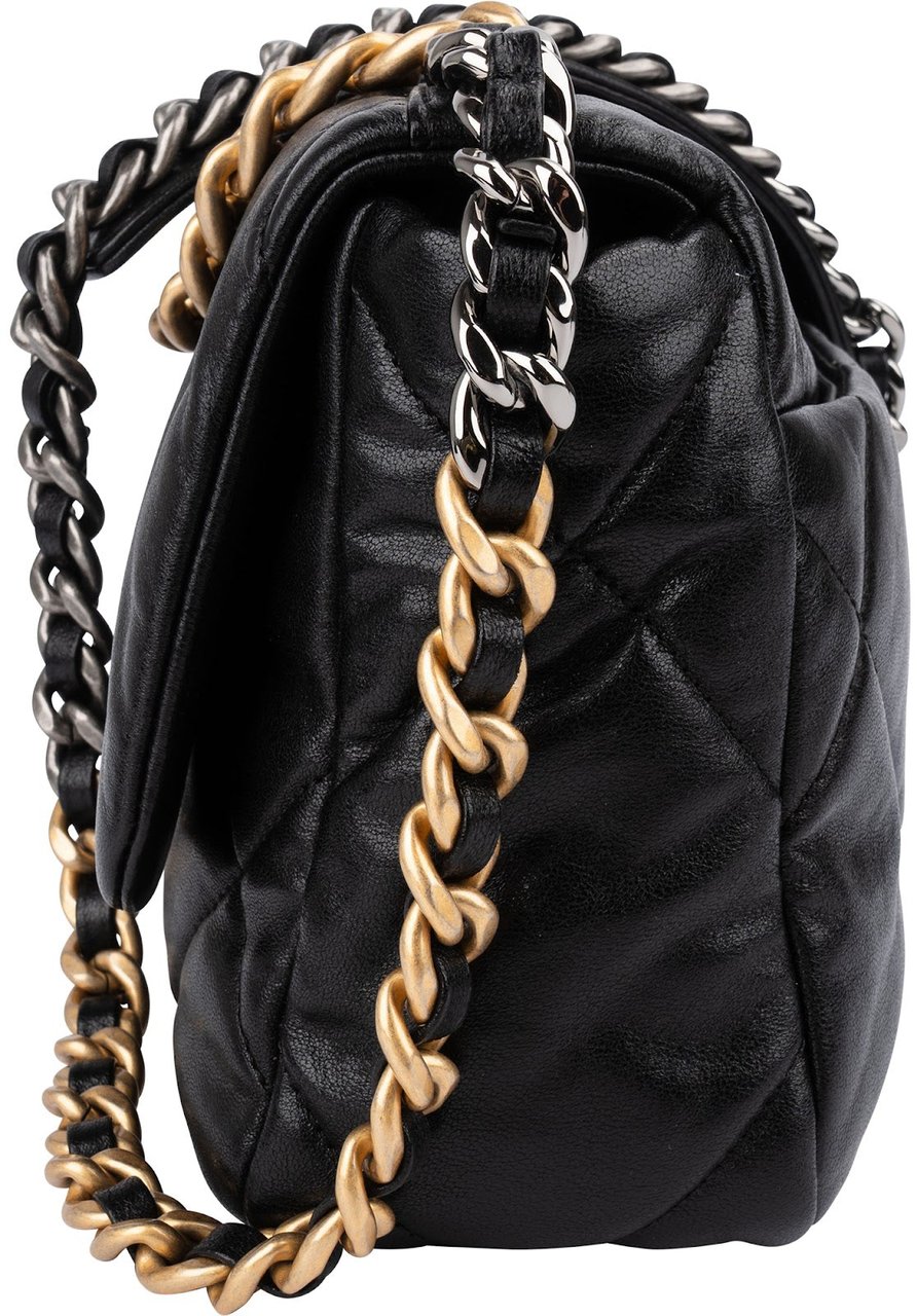 Chanel 19 Quilted Lambskin Single Flap Crossbody Bag Zwart