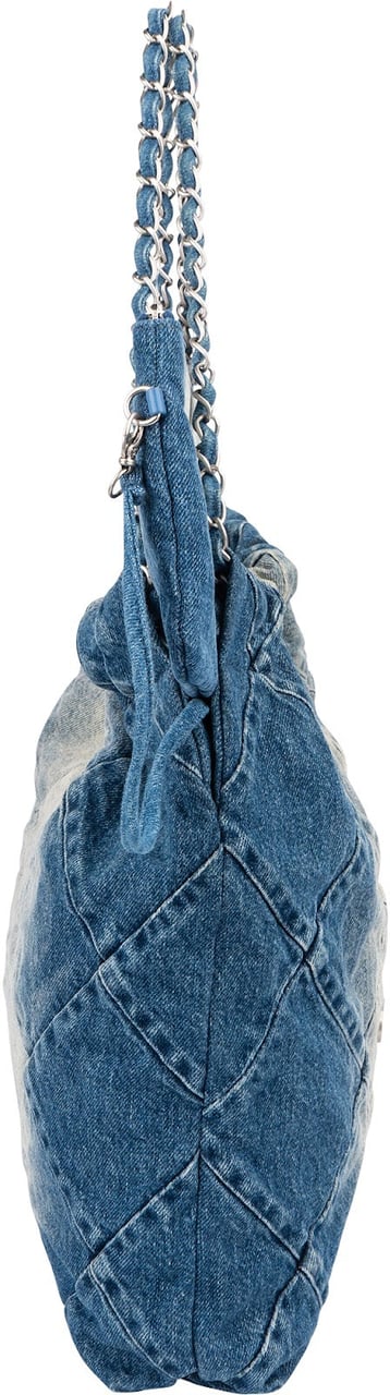 Chanel 22 Quilted Denim Chanel Tote Shoulder Bag Blauw