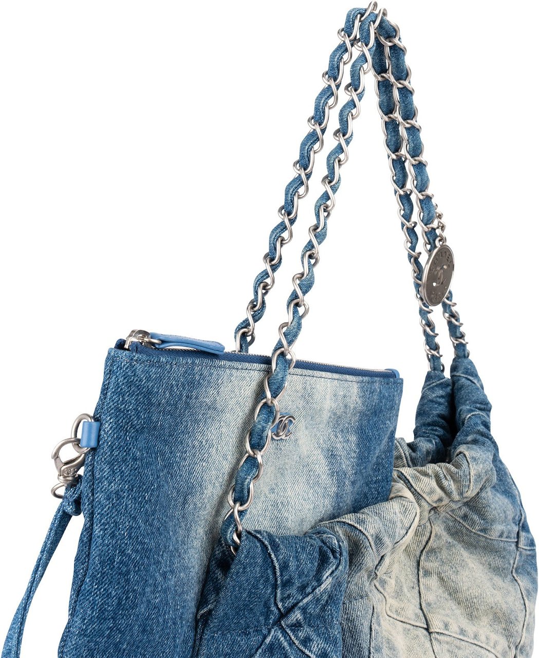 Chanel 22 Quilted Denim Chanel Tote Shoulder Bag Blauw