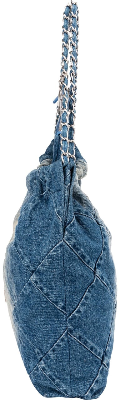 Chanel 22 Quilted Denim Chanel Tote Shoulder Bag Blauw
