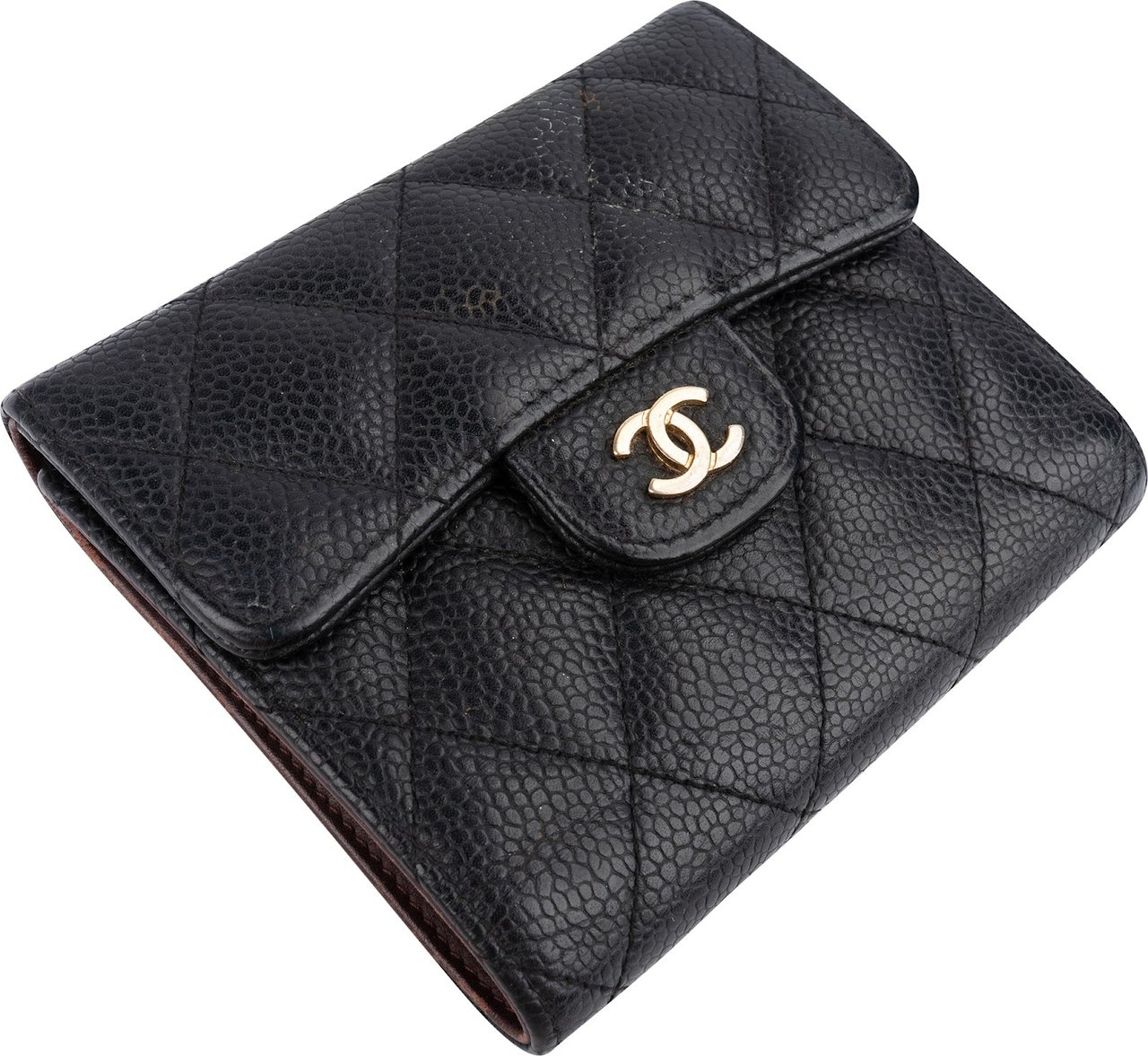 Chanel Quilted Caviar Leather Classic Small Flap Wallet Zwart
