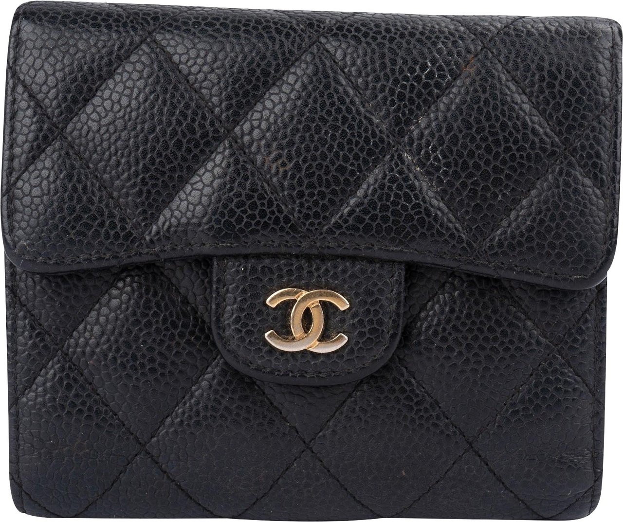 Chanel Quilted Caviar Leather Classic Small Flap Wallet Zwart