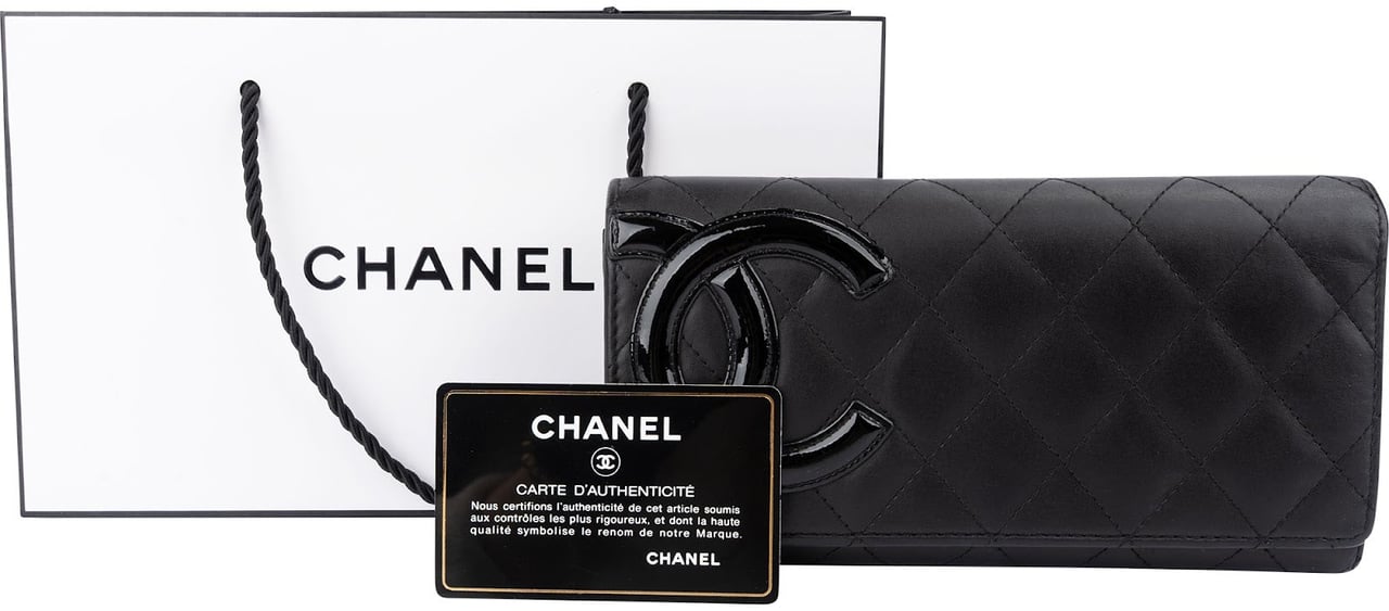 Chanel Quilted Lambskin Cambon Ligne Quilted Long Wallet Zwart