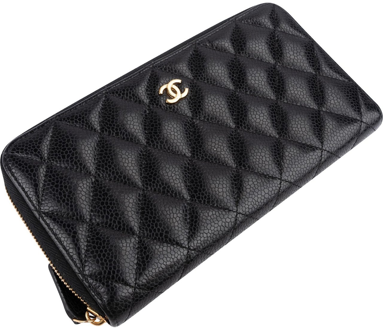 Chanel Quilted Caviar Leather CC Zippy Wallet Zwart