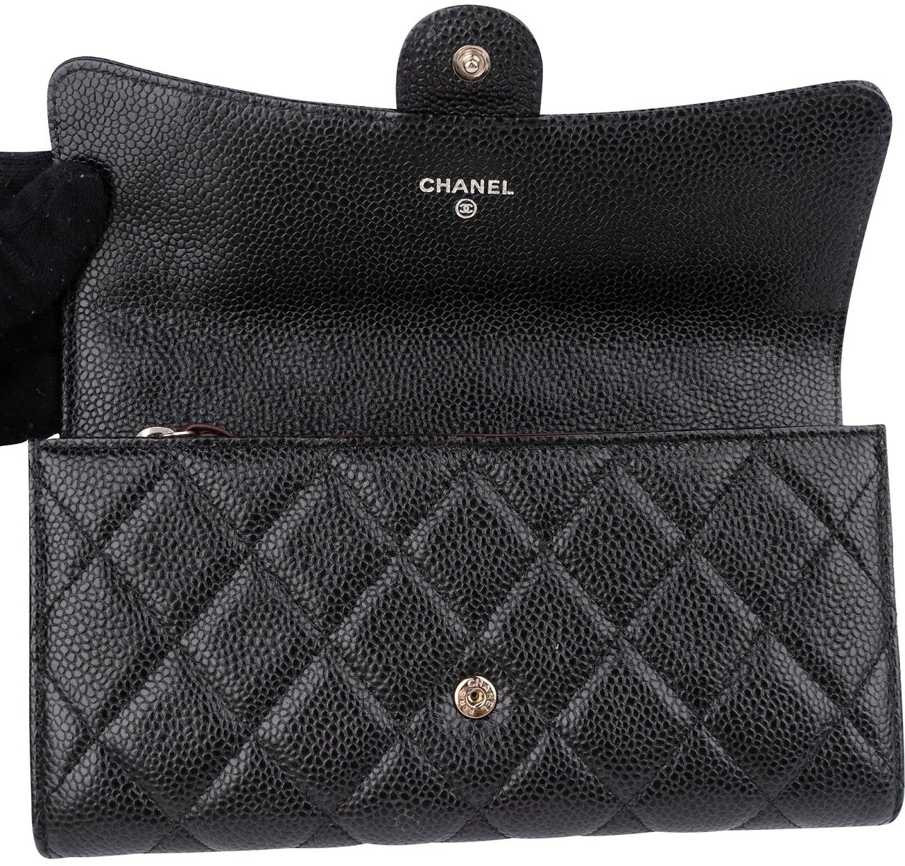 Chanel Caviar Leather Classic Flap Wallet Zwart
