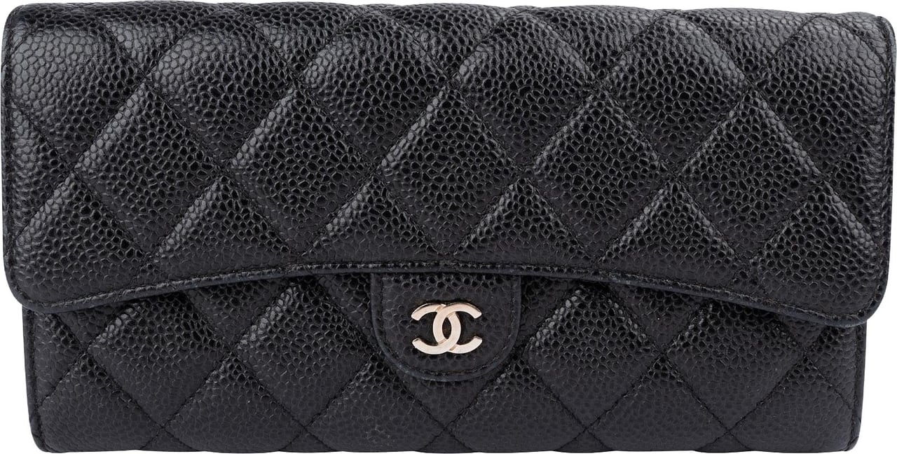 Chanel Caviar Leather Classic Flap Wallet Zwart