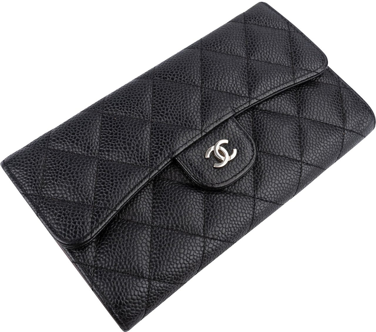 Chanel Quilted Caviar Leather Classic Flap Wallet Zwart