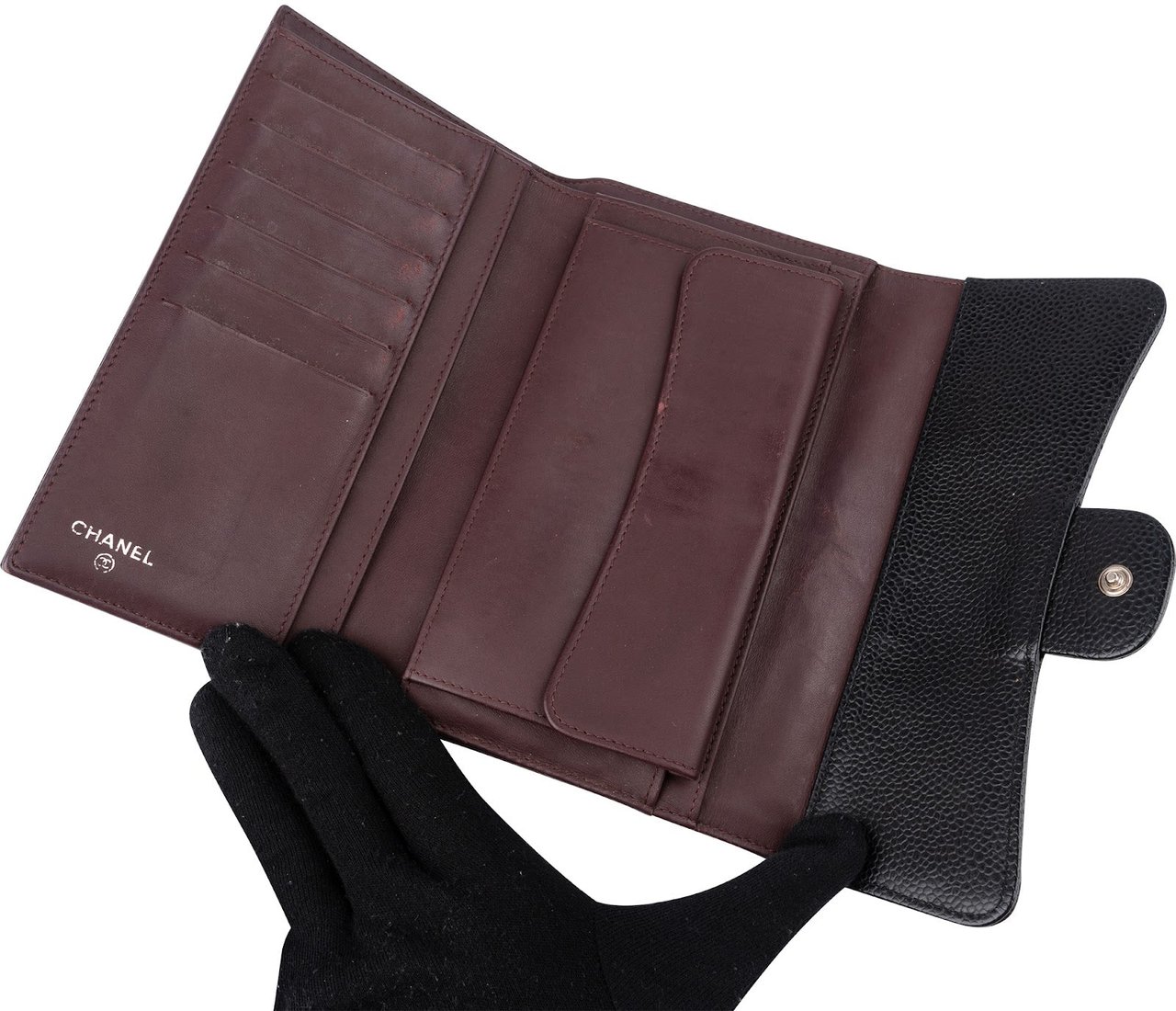 Chanel Quilted Caviar Leather Classic Flap Wallet Zwart