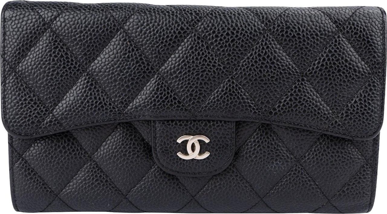 Chanel Quilted Caviar Leather Classic Flap Wallet Zwart