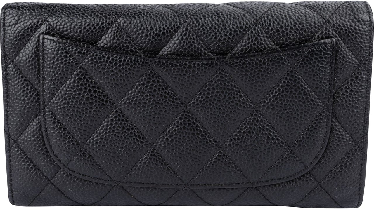 Chanel Quilted Caviar Leather Classic Flap Wallet Zwart