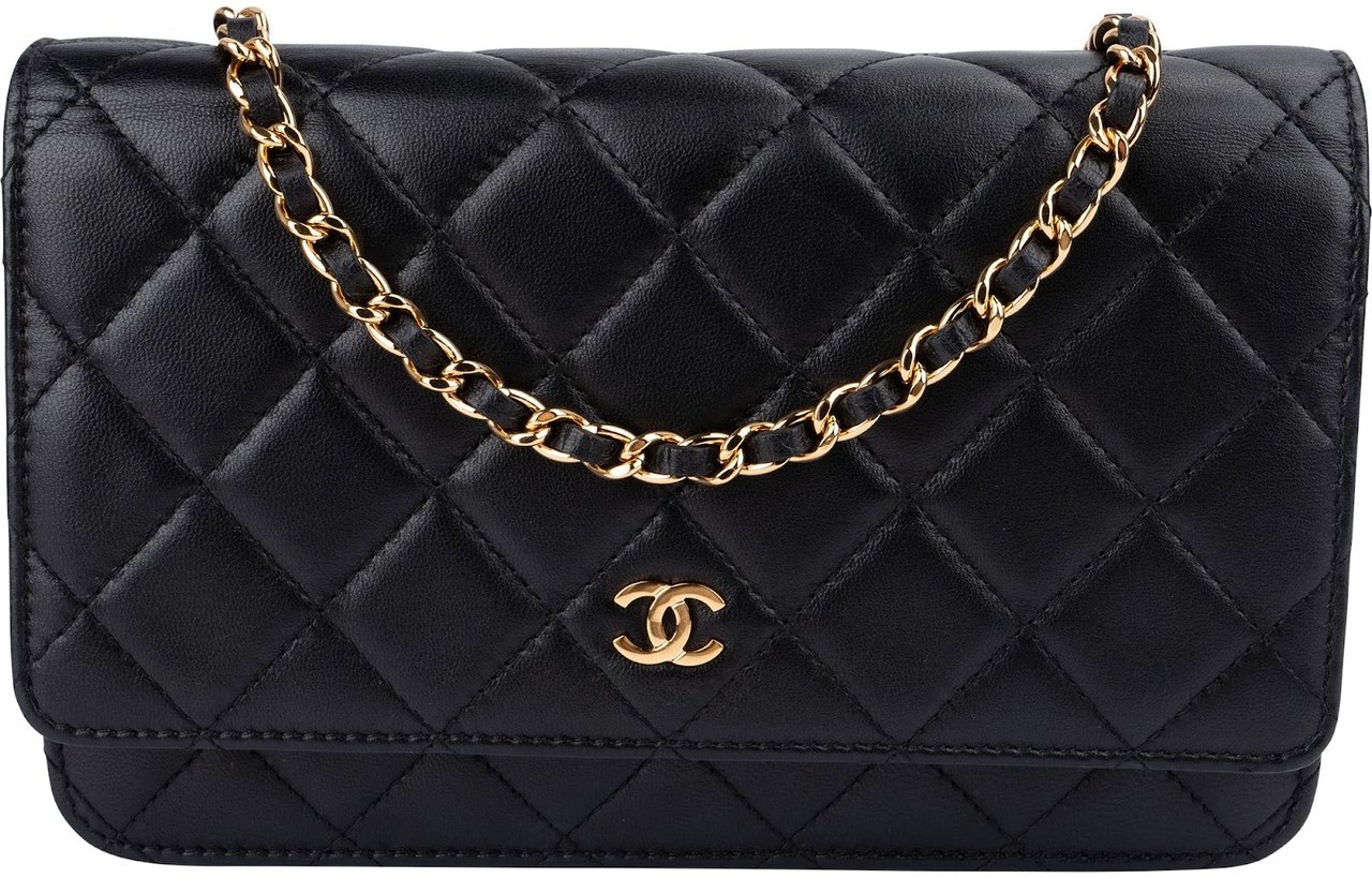 Chanel Quilted Lambskin Wallet On Chain Crossbody Bag Zwart