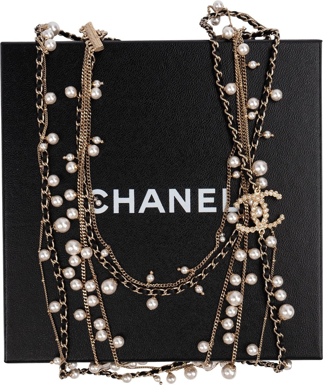 Chanel Multi-Strand Pearl Leather Chain CC Sautoir Necklace Divers