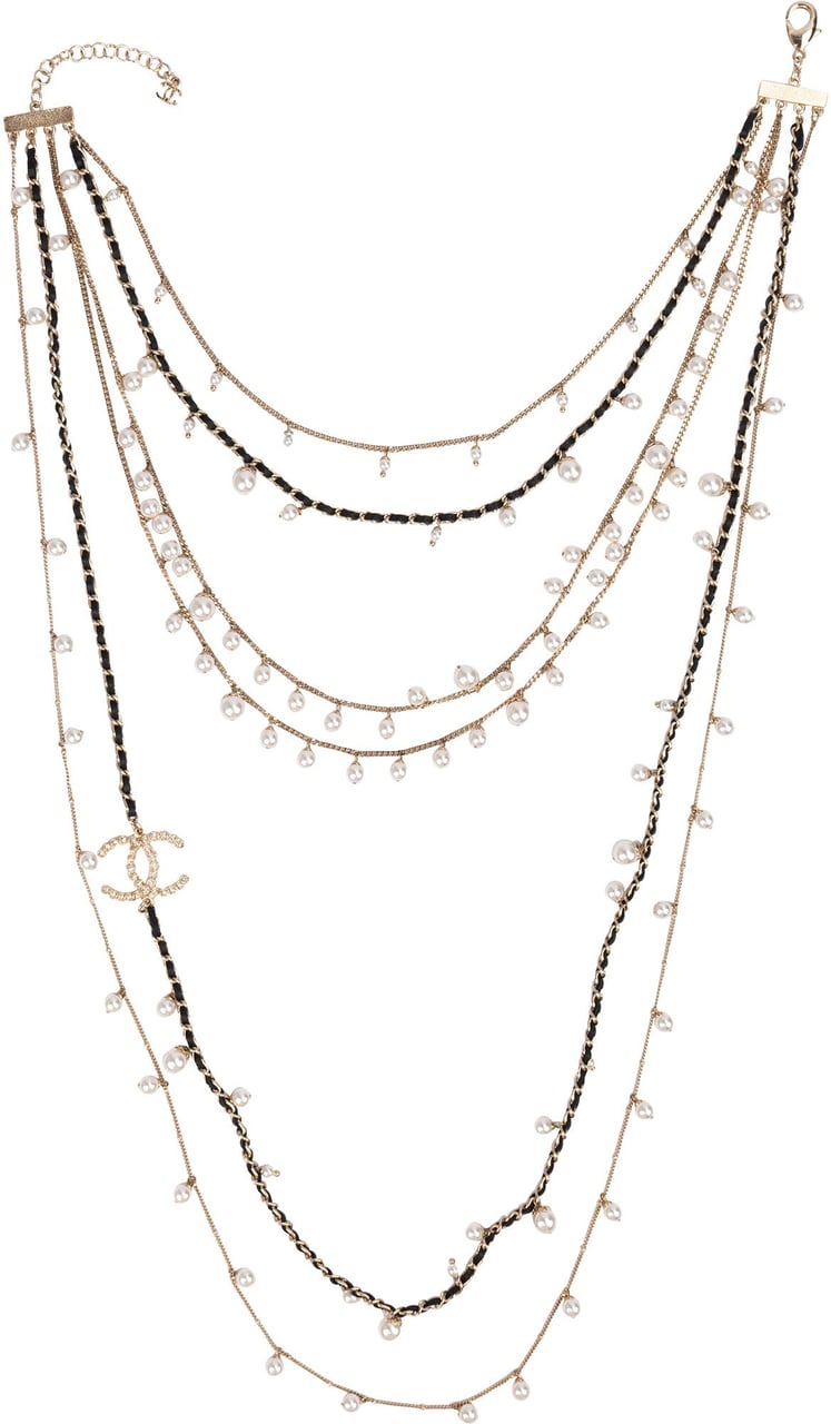 Chanel Multi-Strand Pearl Leather Chain CC Sautoir Necklace Divers