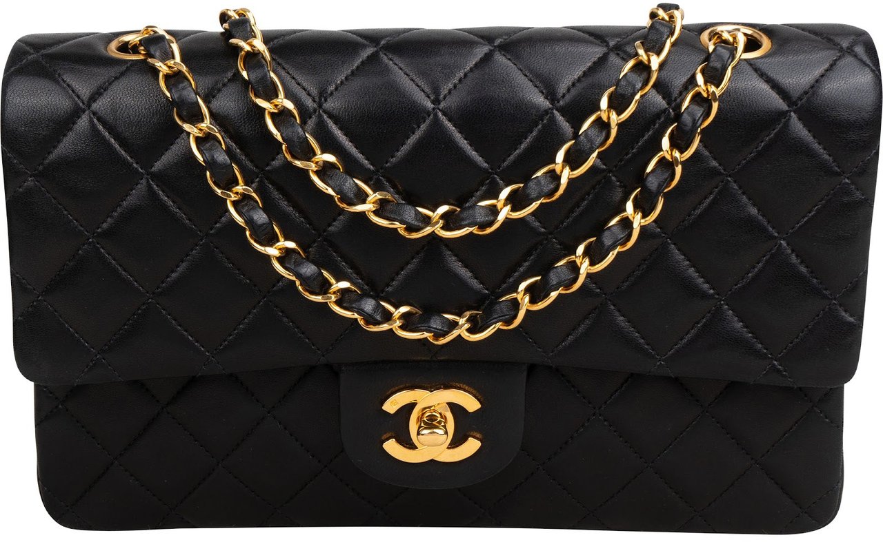 Chanel Quilted Lambskin 24K Gold Medium Double Flap Shoulder Bag Zwart