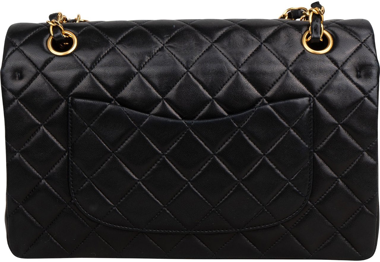 Chanel Quilted Lambskin 24K Gold Medium Double Flap Shoulder Bag Zwart