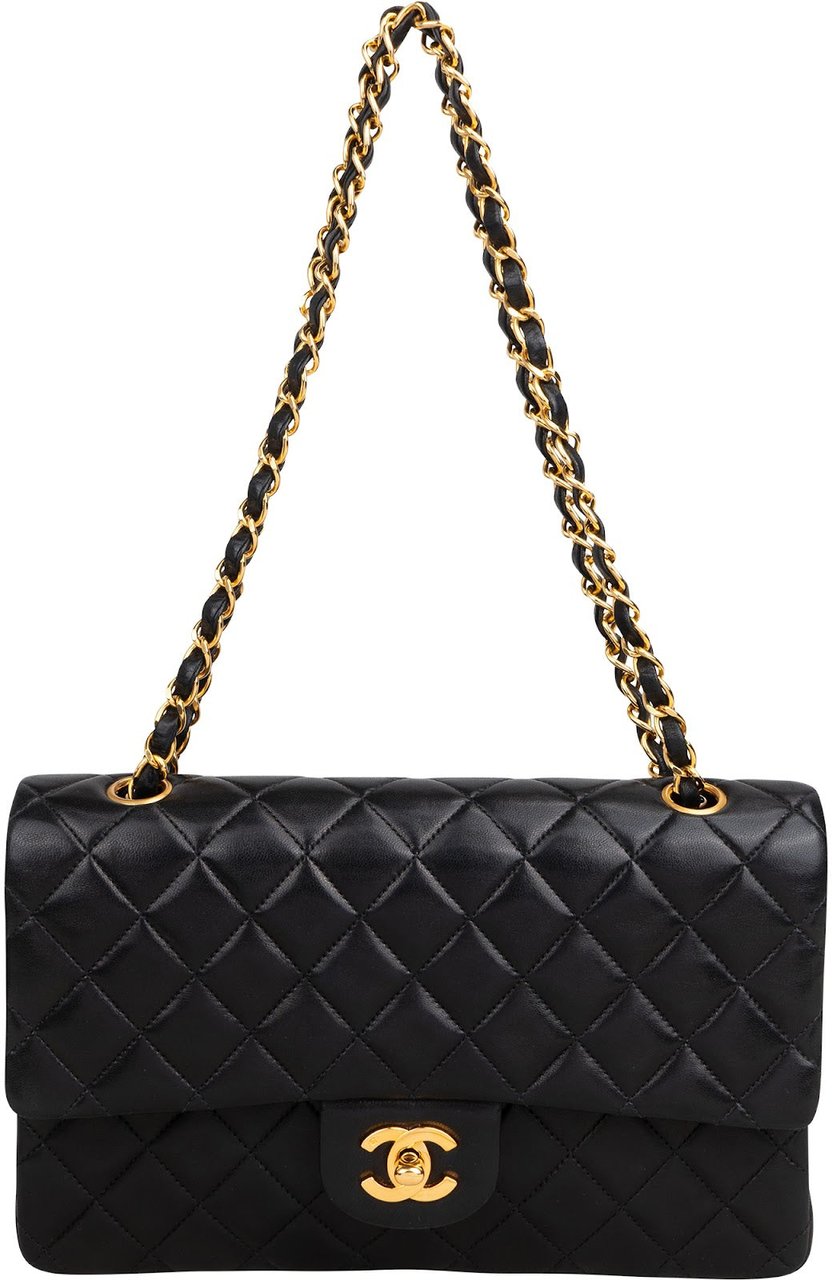 Chanel Quilted Lambskin 24K Gold Medium Double Flap Shoulder Bag Zwart
