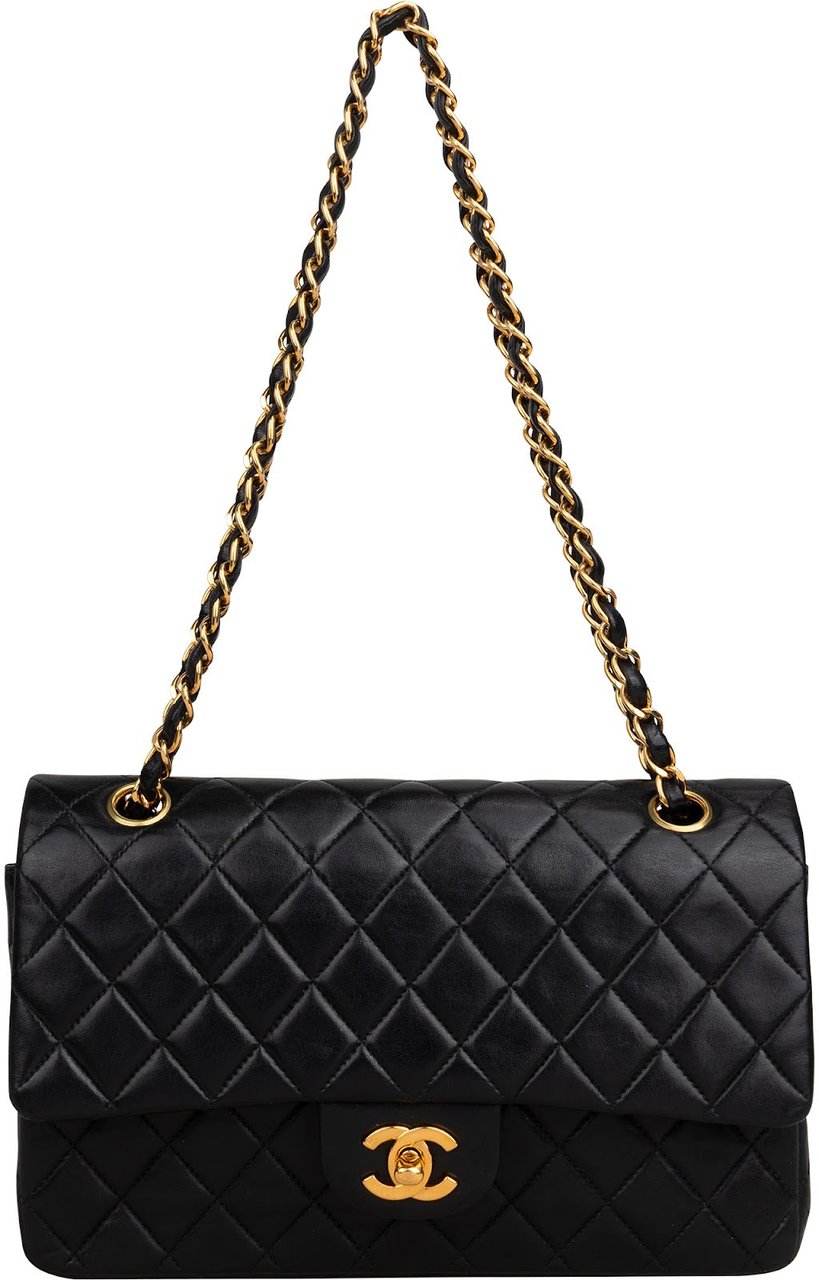 Chanel Quilted Lambskin 24K Gold Medium Double Flap Shoulder Bag Zwart