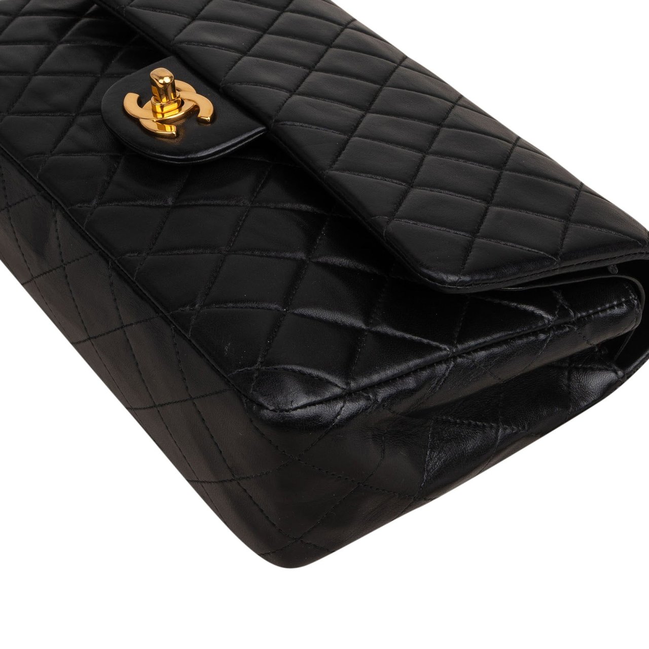 Chanel Quilted Lambskin 24K Gold Medium Double Flap Shoulder Bag Zwart