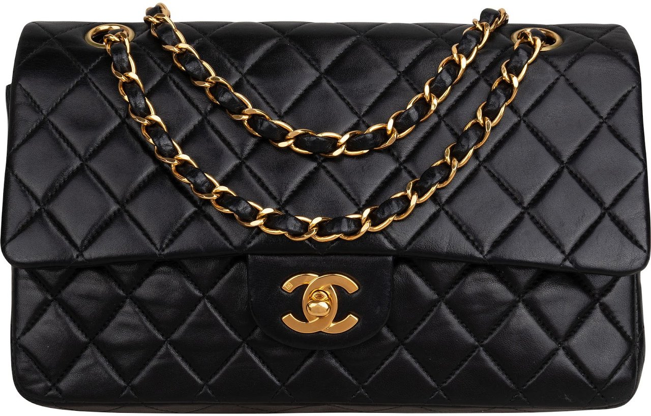 Chanel Quilted Lambskin 24K Gold Medium Double Flap Shoulder Bag Zwart