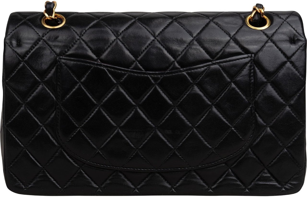 Chanel Quilted Lambskin 24K Gold Medium Double Flap Shoulder Bag Zwart