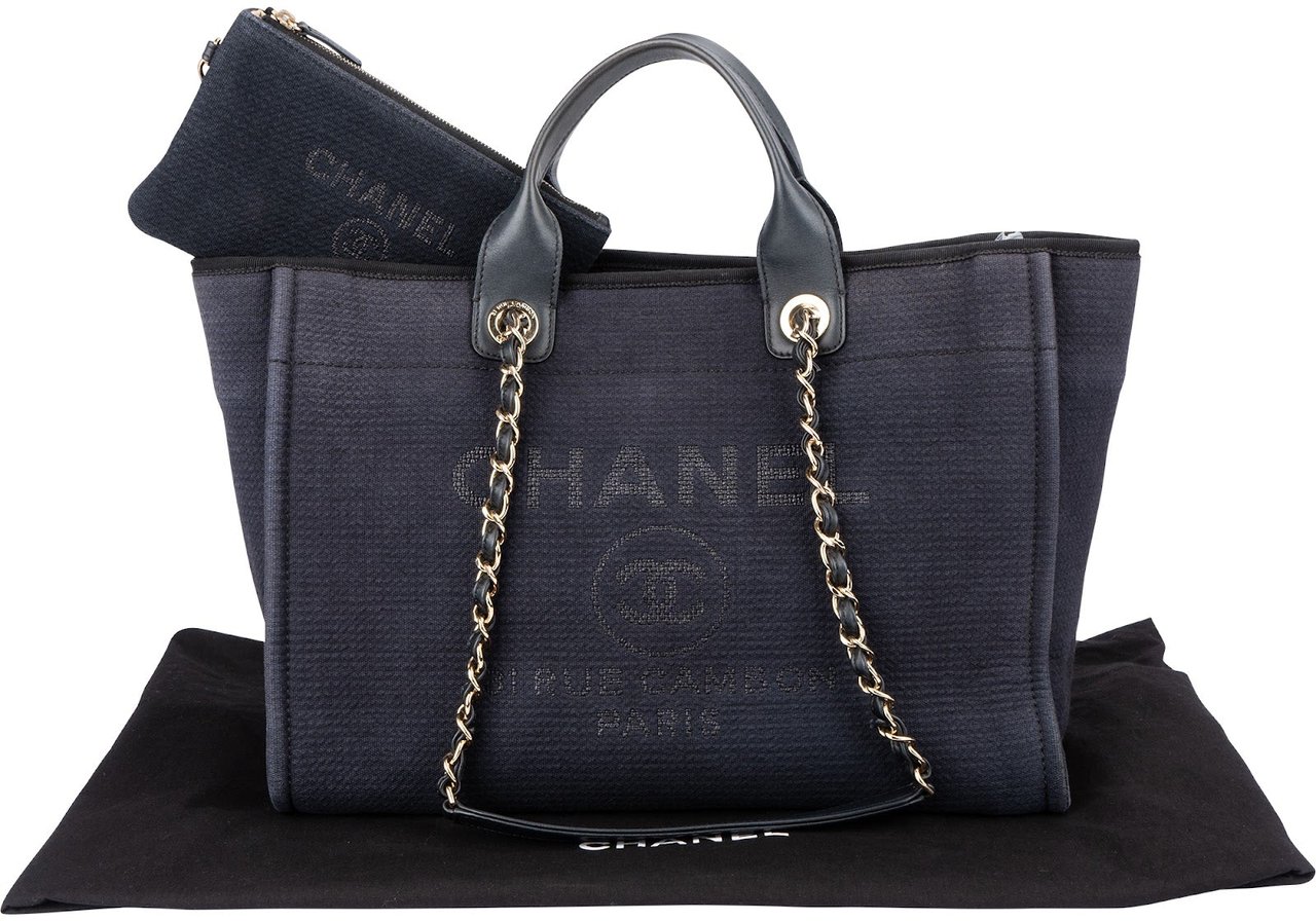 Chanel Bleu Cotton Deauville Tote Handbag Navy