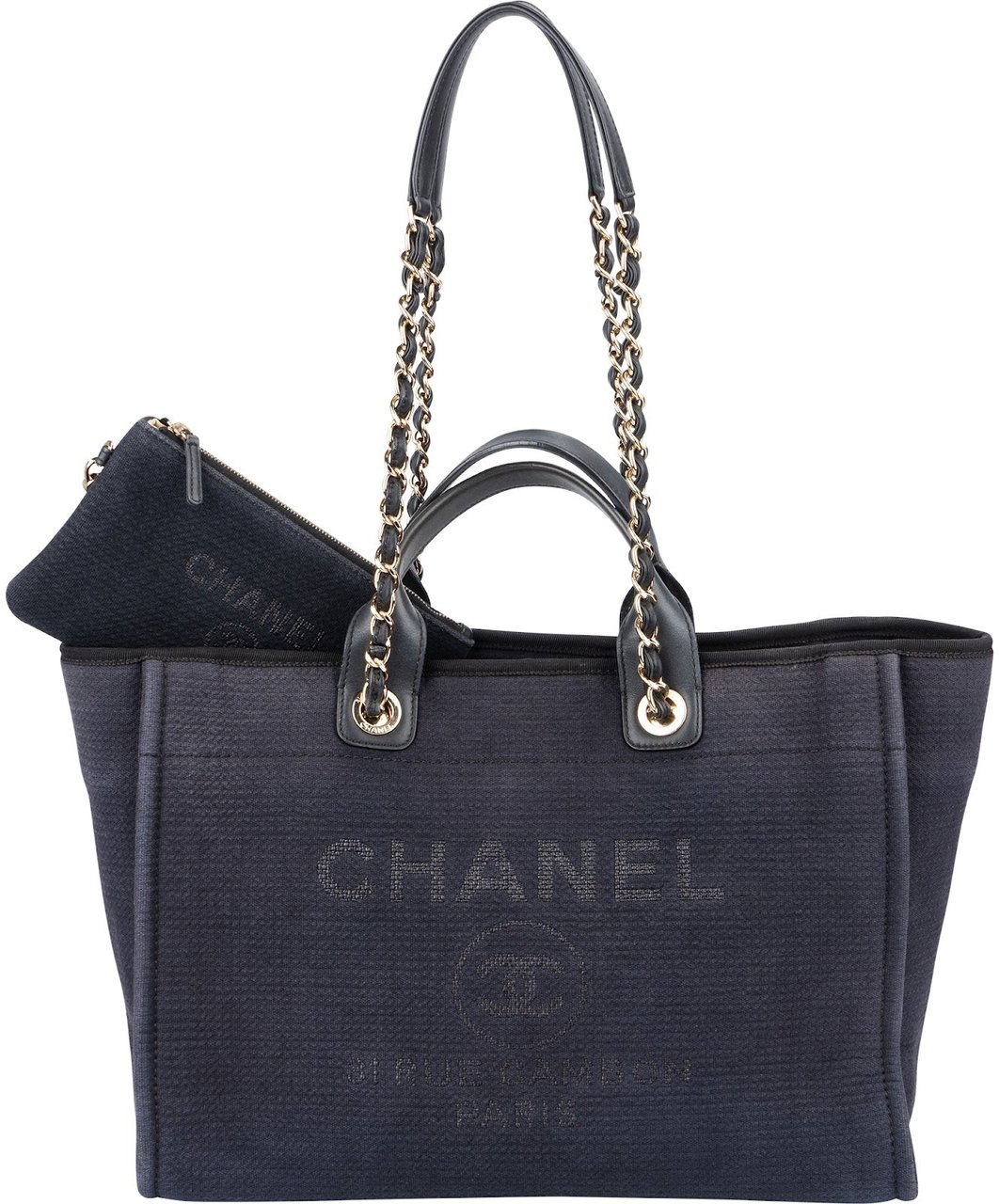 Chanel Bleu Cotton Deauville Tote Handbag Navy